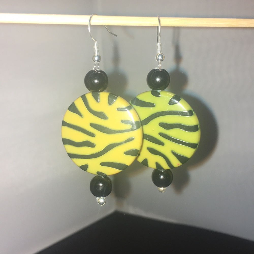 HYPO-ALLERGENIC Green Zebra Dangles